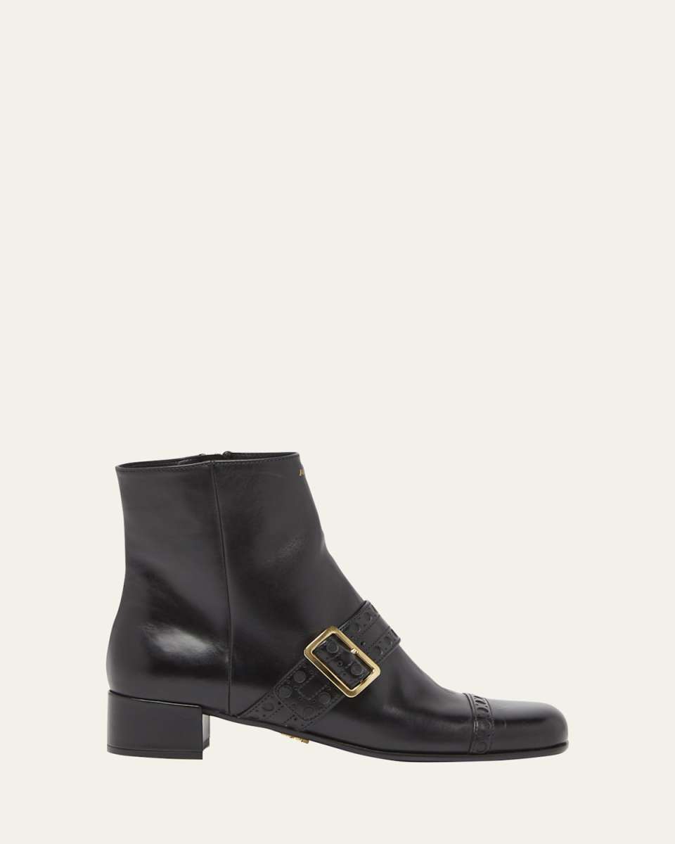 Spazzolato Leather Buckle Ankle Boots